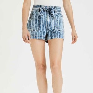 AE Striped paper bag jean shorts with tie